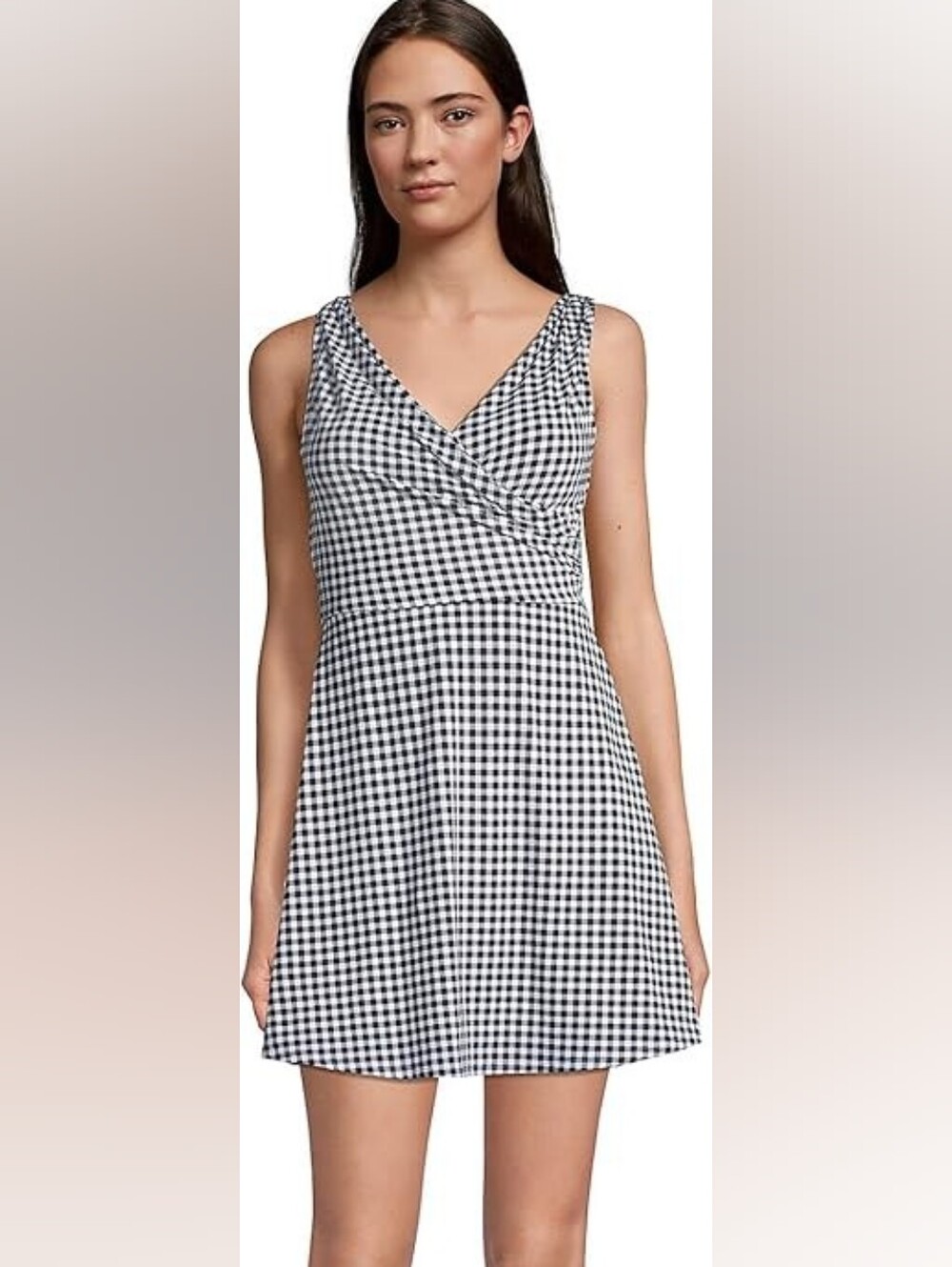 Lands End Chlorine Resistant Swimsuit Black and White Gingham Swim Dress 6 $130